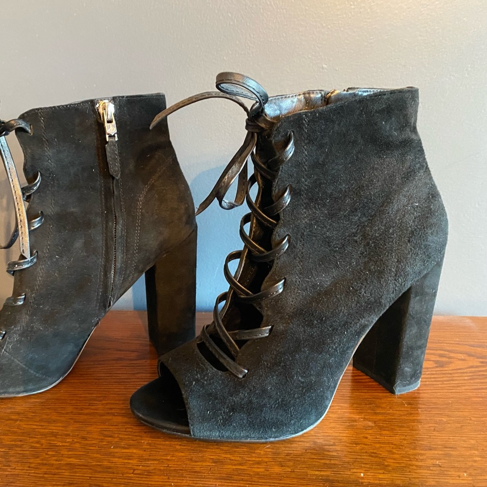 Sam Edelman Black Suede Lace-Up Heeled Boots